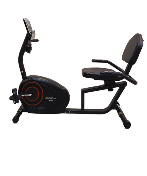 دوچرخه ثابت نشسته خانگی مبله با فلایویل 3 کیلوگرمی و تحمل وزن 110 کیلوگرمی برند فدرال مدل R160