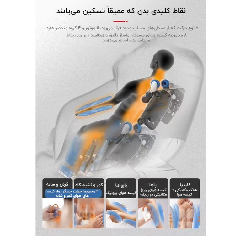 صندلی ماساژور وی دی دارای مکانیزم ماساژ دو هسته ای و اسکن بدن اتوماتیک مدل VD-L136P