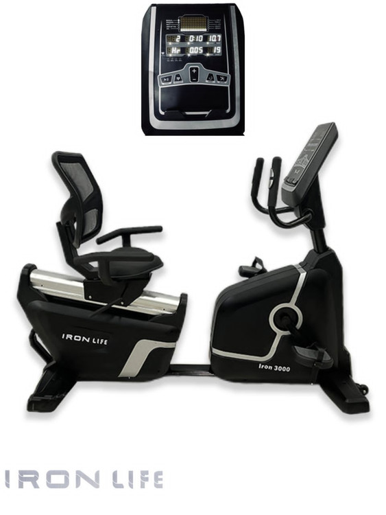 دوچرخه ثابت نشسته مبله باشگاهی آیرون لایف با تحمل وزن 180 کیلوگرم و 32 سطح مقاومت قابل تنظیم مدل 3000