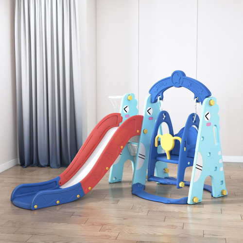 مجموعه بازی کودکان شامل سرسره طرح دایناسور، تاب با پله و پله کامل برند NTCO کد UN-DW36-1
