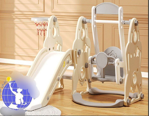 مجموعه بازی کودکان شامل سرسره طرح موشکی و تاب محافظ دار برند NTCO کد UN-CT20