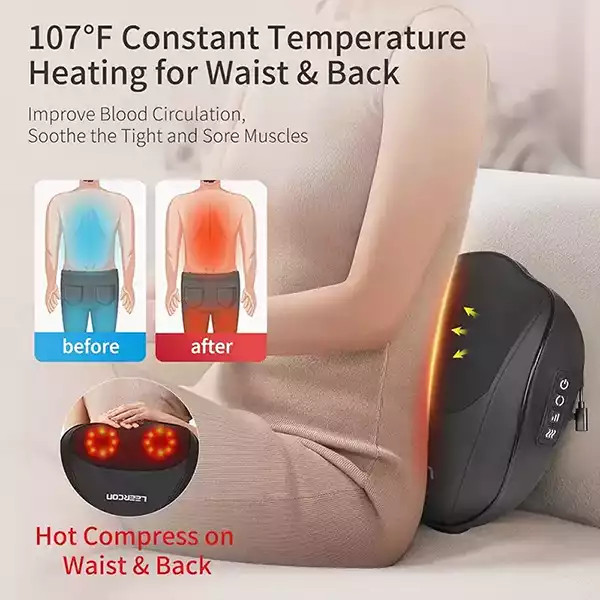 پشتی و بالش ماساژور لیرکن مناسب کاهش خستگی عضلات مدل Leercon K8